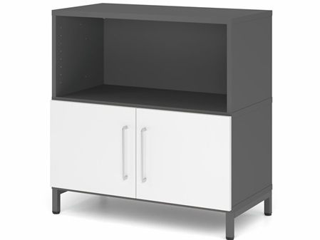 FlexWall Schrank 2OH , Regalfach offen, Türen, Metallsockel